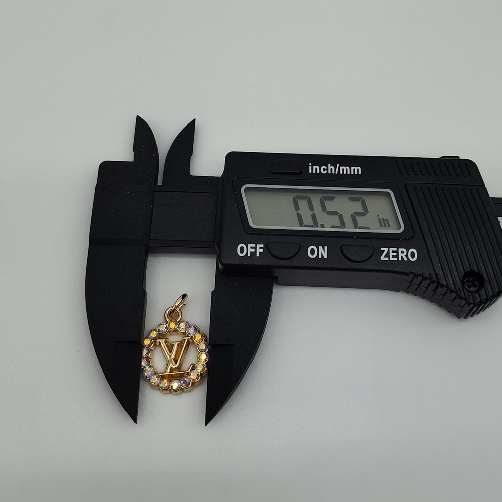 LOUIS VUITTON LV Crystal Charm Gold AB Rhinestone Round Pendant Logo - Picture 4 of 5